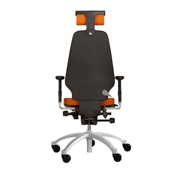 RH Logic 400 XL bureaustoel met oranje accenten en hoge rugleuning, ideaal voor ergonomisch werken in stijl.