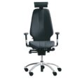 Zwarte RH Logic 400 XL bureaustoel met hoofdsteun en ergonomische functies voor langdurig zitcomfort.